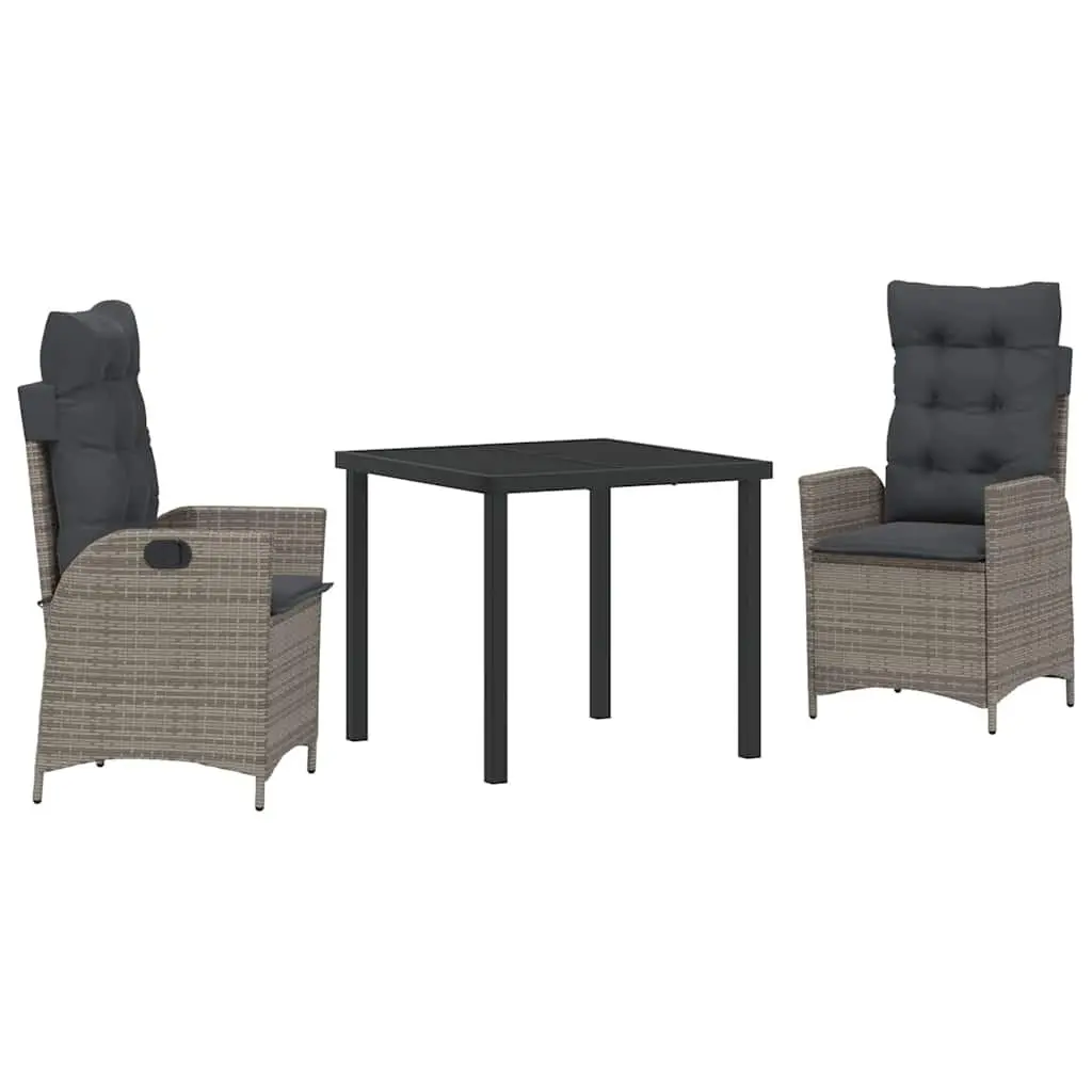 Garden Dining Set 3 Pieces Grey Poly Rattan with Cushion Outdoor Furniture