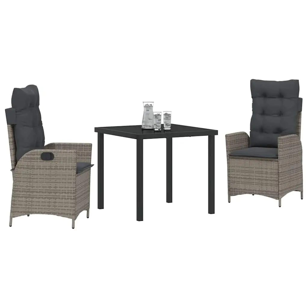 Garden Dining Set 3 Pieces Grey Poly Rattan with Cushion Outdoor Furniture