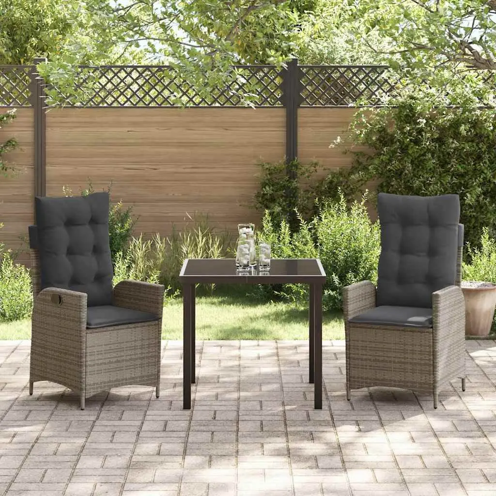 Garden Dining Set 3 Pieces Grey Poly Rattan with Cushion Outdoor Furniture