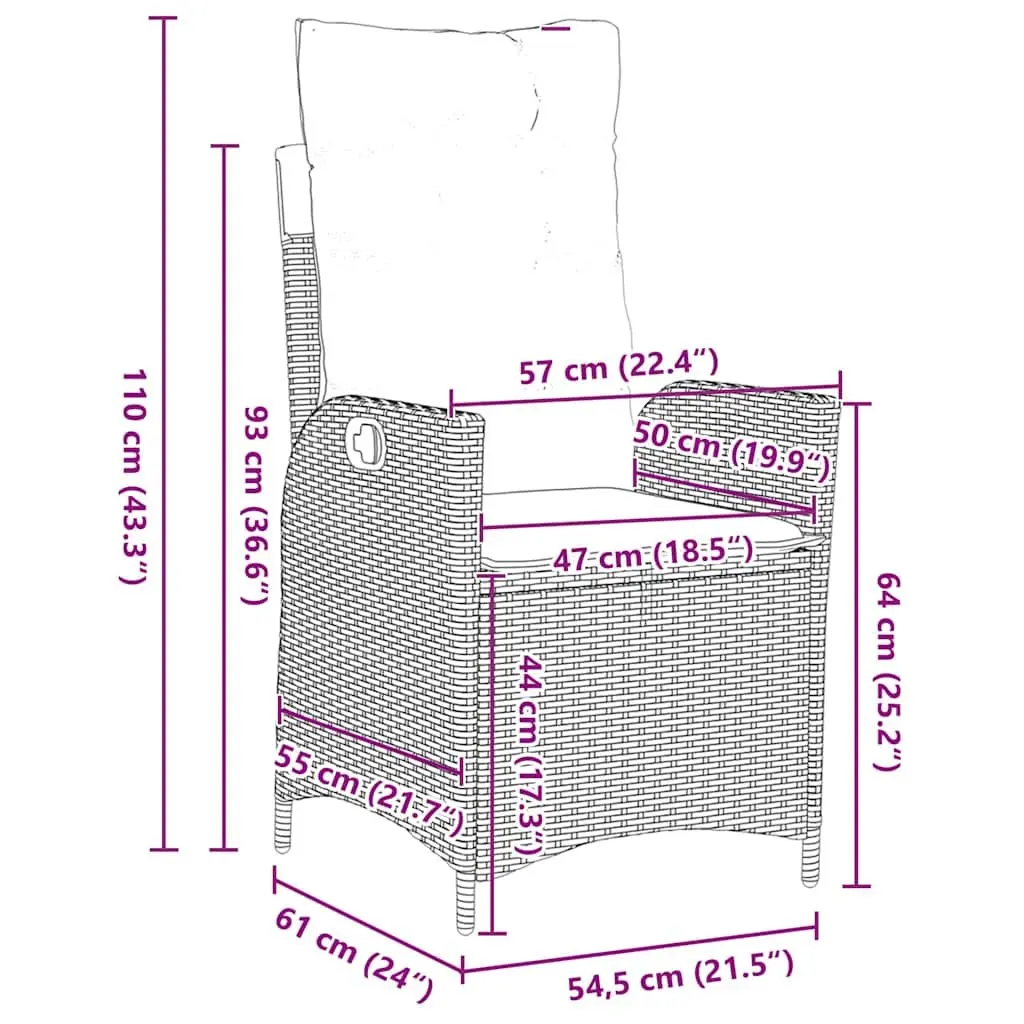 Garden Dining Set 3 Pieces Grey Poly Rattan with Cushion Outdoor Furniture