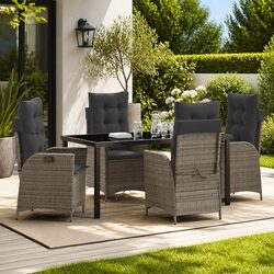 Garden Dining Set 5 Piece Outdoor Furniture Poly Rattan Glass Table Grey