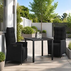 Outdoor Dining Set 3 Piece Black Poly Rattan Garden Furniture with Cushions