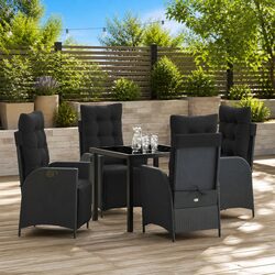 Outdoor Dining Set 5 Piece Black Poly Rattan Garden Furniture with Cushions