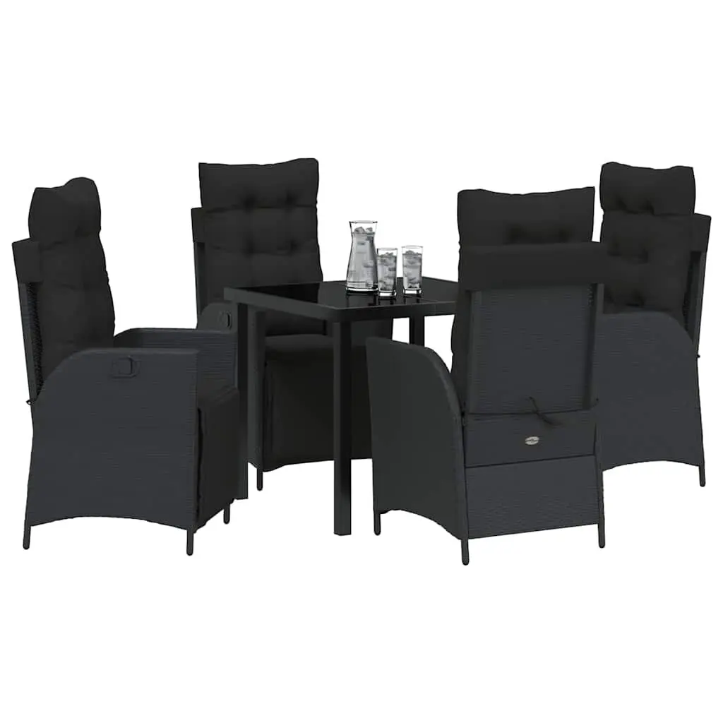 Outdoor Dining Set 5 Piece Black Poly Rattan Garden Furniture with Cushions