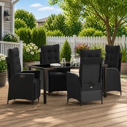 Garden Dining Set 5 Pieces Outdoor Furniture Black Poly Rattan with Cushions