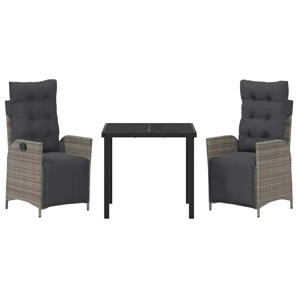 Garden Dining Set Rectangular 3 Piece Grey Poly Rattan Outdoor Furniture