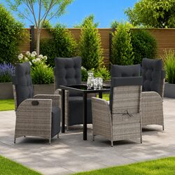 Garden Dining Set 5-Piece Outdoor Furniture Poly Rattan Patio Table Chairs