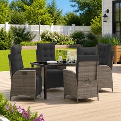Garden Dining Set 5 Pieces Grey Poly Rattan Outdoor Furniture with Cushions