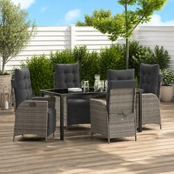 Garden Dining Set 5 Pieces Outdoor Furniture Grey Poly Rattan with Cushions