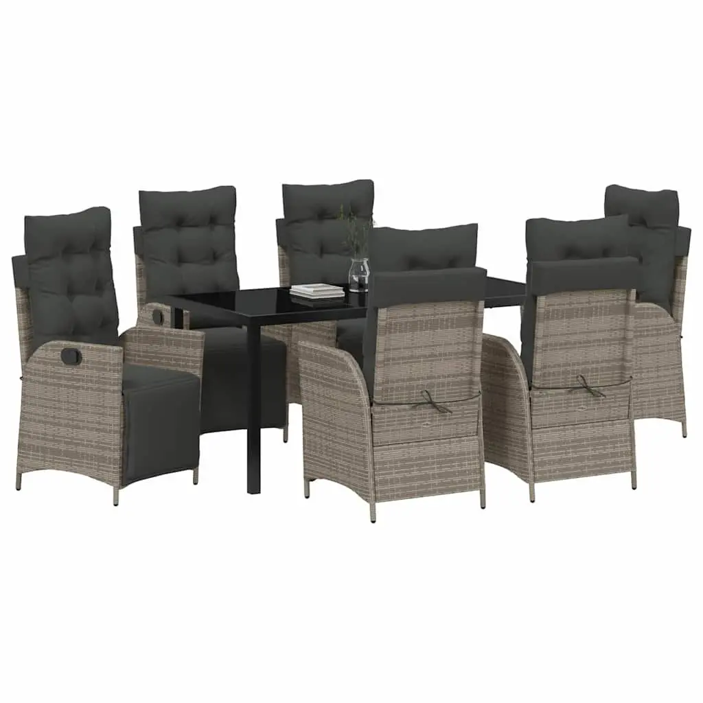 Garden Dining Set 7-Piece Outdoor Furniture Rectangular Table Grey Poly Rattan