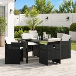Outdoor Garden Dining Set 5 Piece Black Poly Rattan Steel Frame Glass Table