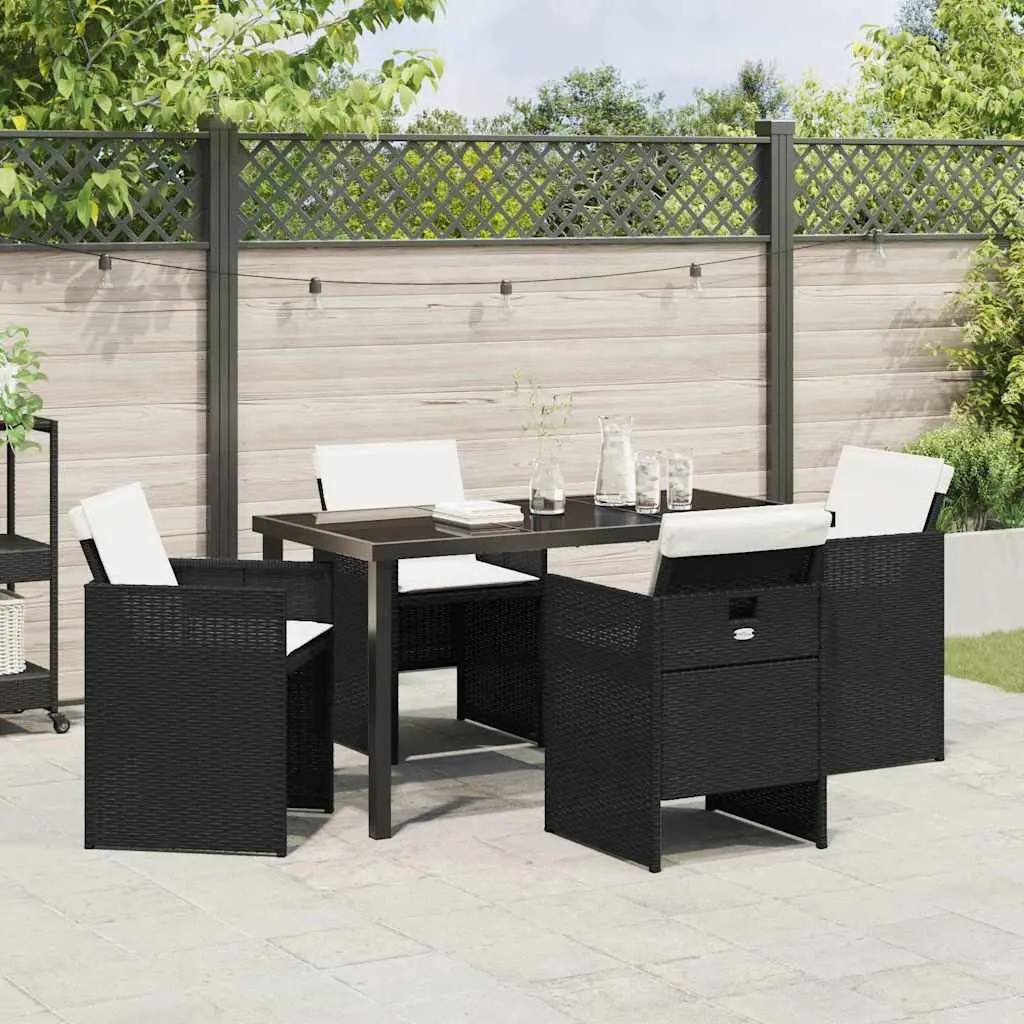 Outdoor Dining Set 5 Piece Black Poly Rattan Steel Frame Glass Table