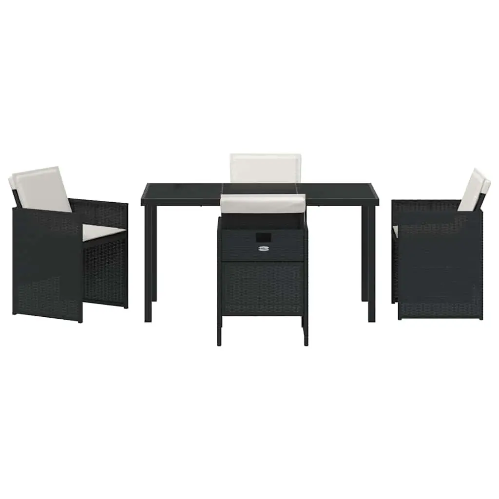Outdoor Dining Set 5 Piece Black Poly Rattan Steel Frame Glass Table