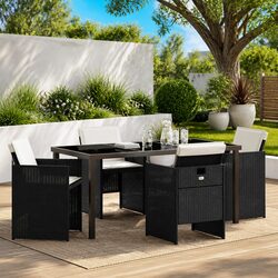 Garden Dining Set 5 Pieces Black Outdoor Furniture Table Chairs Patio Rattan