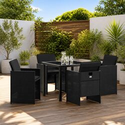 Garden Dining Set 5 Piece Black Outdoor Furniture Metal Frame Poly Rattan