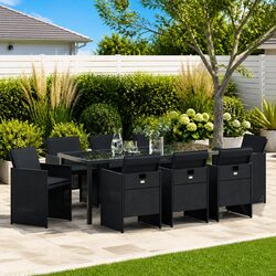 Garden Dining Set 9 Pieces Black Outdoor Furniture Table Chairs Patio Seating