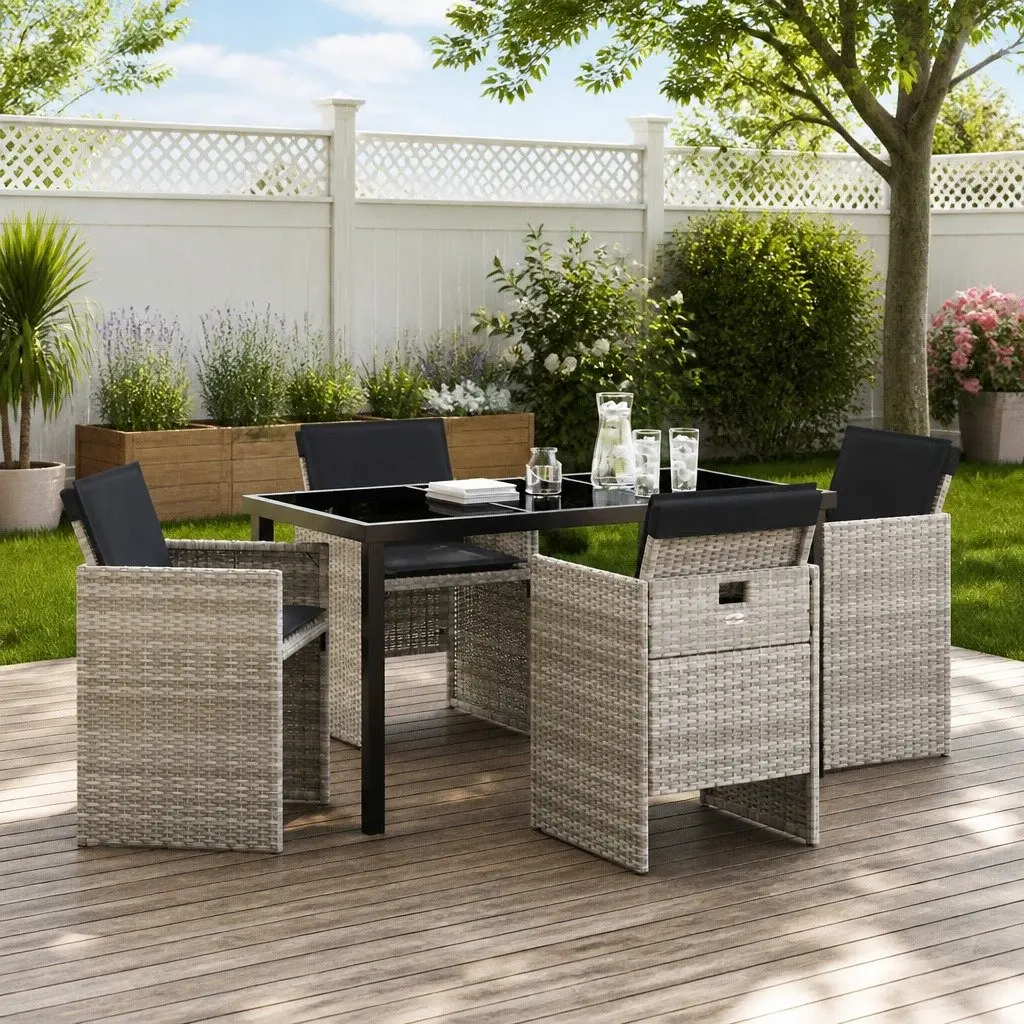 Garden Dining Set 5 Pieces Light Grey Poly Rattan Metal Frame Outdoor Furniture
