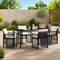 Garden Dining Set 5 Piece Outdoor Furniture Black Poly Rattan Table Chairs
