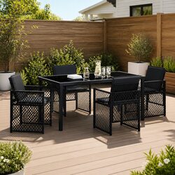 Outdoor Dining Set 5 Pieces Black Poly Rattan Garden Furniture Tempered Glass