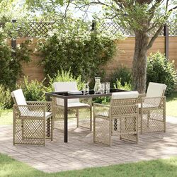 Garden Dining Set 5 Piece Beige Poly Rattan Outdoor Furniture Patio Table Chairs