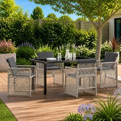 Garden Dining Set 5 Pieces Light Grey Outdoor Furniture Patio Table Chairs