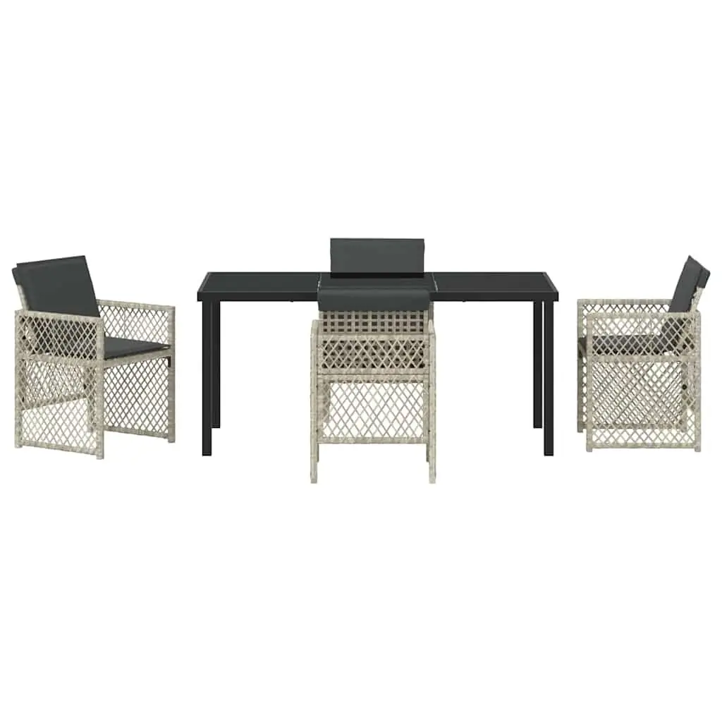 Garden Dining Set 5 Pieces Tempered Glass Table Poly Rattan Light Grey Outdoor Furniture
