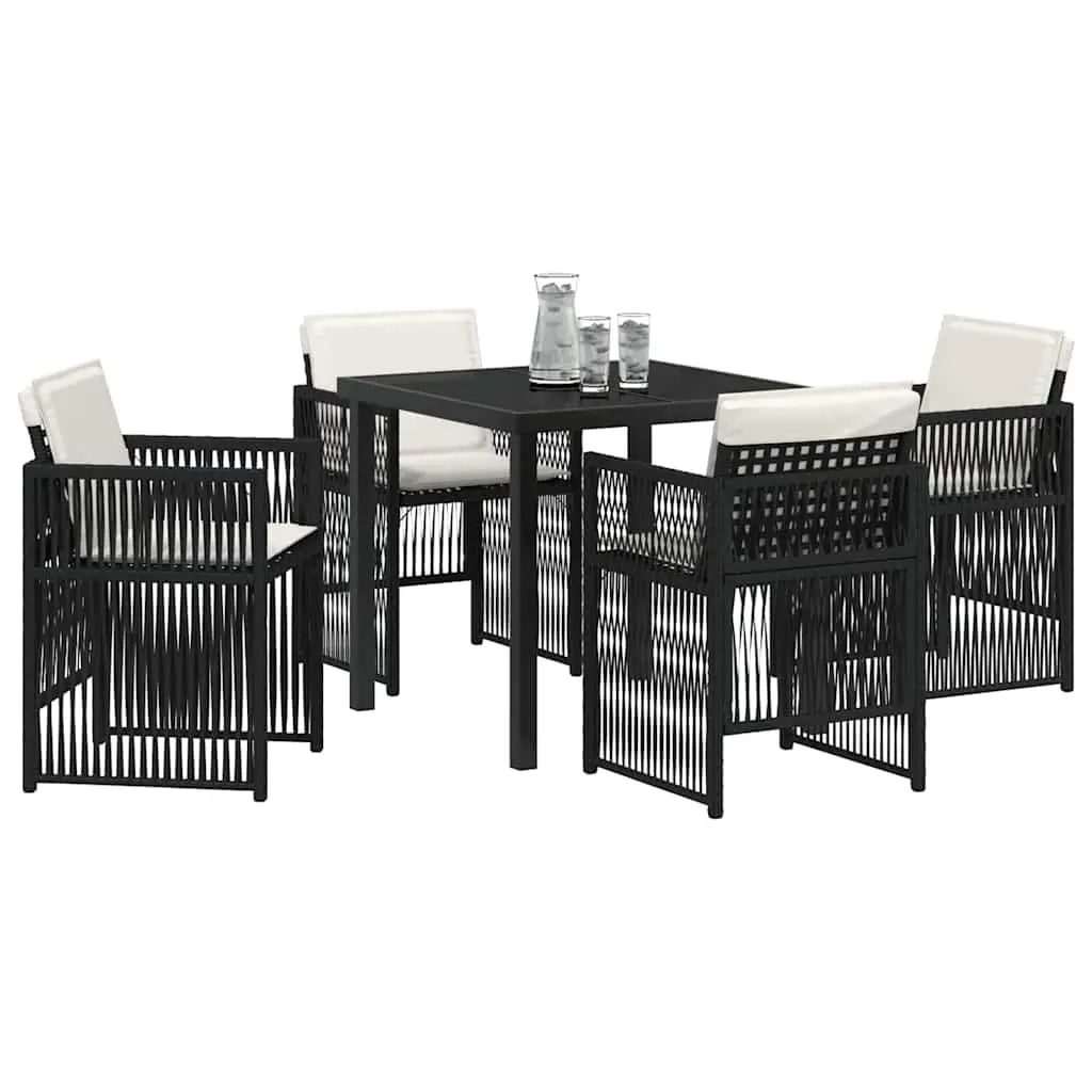 Garden Dining Set 5 Piece Black Steel Outdoor Furniture Patio Table Chairs