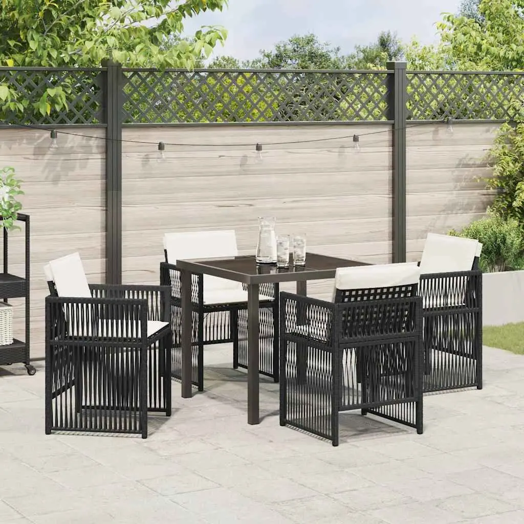 Garden Dining Set 5 Piece Black Steel Outdoor Furniture Patio Table Chairs