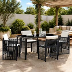 Garden Dining Set 5 Piece Black Powder-Coated Steel Outdoor Furniture Patio