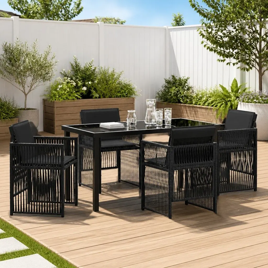 Garden Dining Set 5 Piece Black Steel Outdoor Furniture Patio Table Chairs