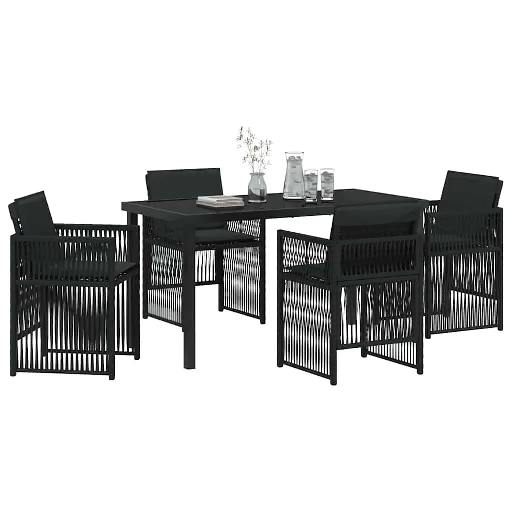 Garden Dining Set 5 Piece Black Steel Outdoor Furniture Patio Table Chairs