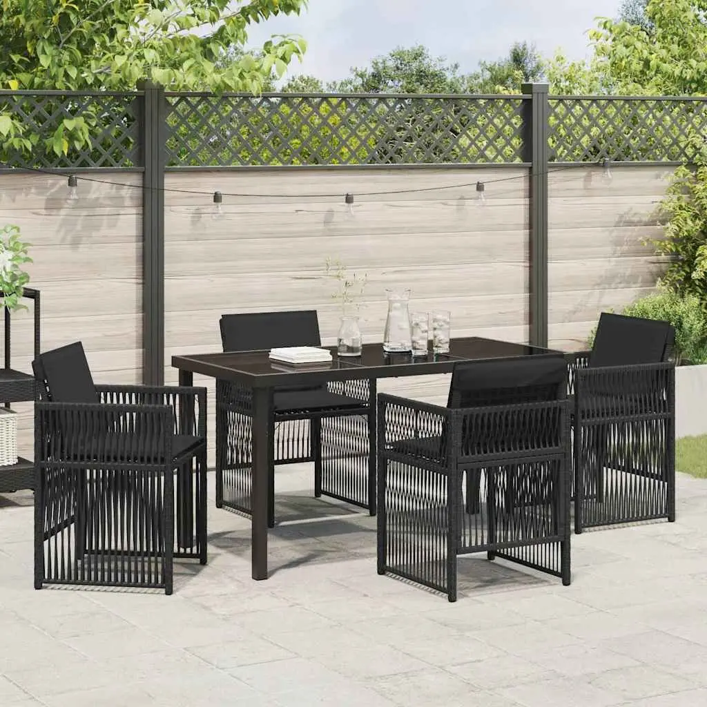 Garden Dining Set 5 Piece Black Steel Outdoor Furniture Patio Table Chairs