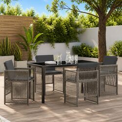 Garden Dining Set 5 Piece Outdoor Furniture Grey Steel Frame Rattan Armrests