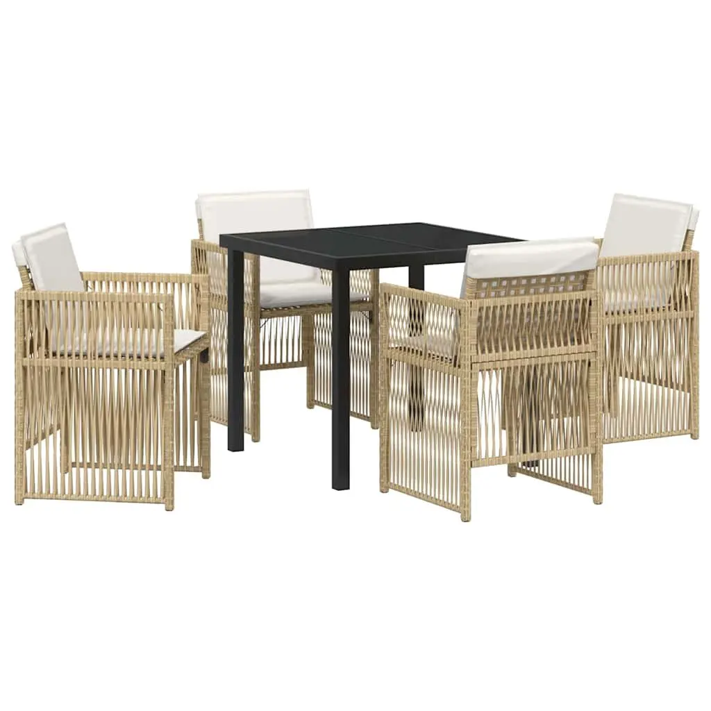 Garden Dining Set 5 Pieces Outdoor Furniture Steel Frame Rattan Armrests Brown