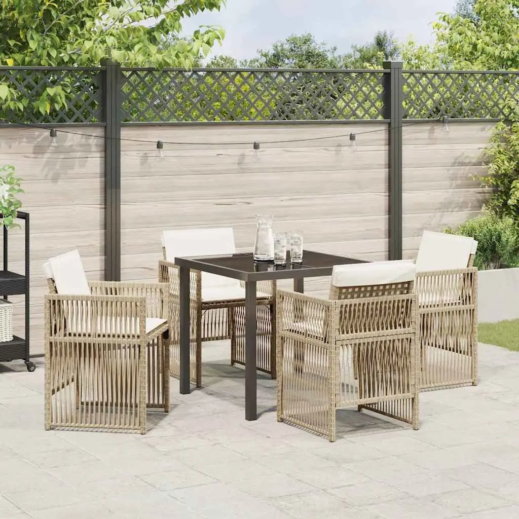 Garden Dining Set 5 Pieces Outdoor Furniture Steel Frame Rattan Armrests Brown