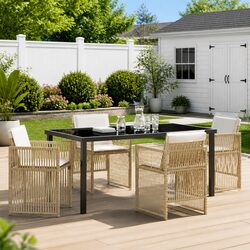 Outdoor Garden Dining Set 5 Pieces Steel Frame with Cushions Terrace Furniture