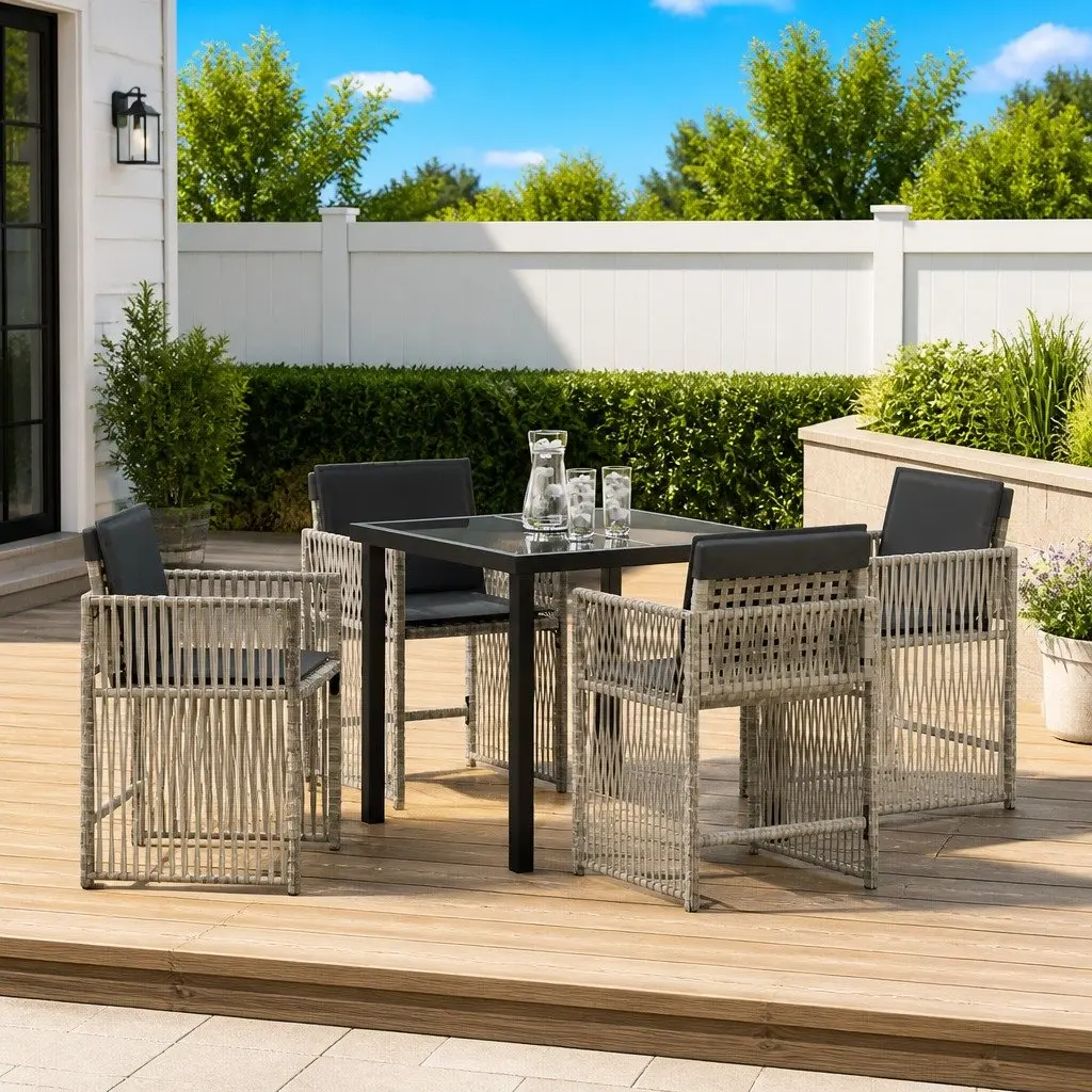 Garden Dining Set 5 Piece Light Grey Steel Outdoor Furniture with Cushions