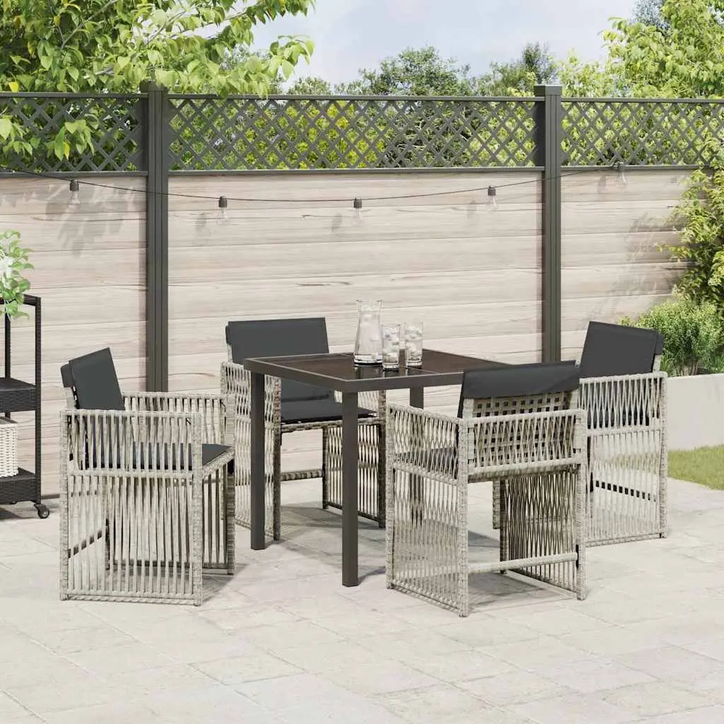 Garden Dining Set 5 Piece Light Grey Steel Outdoor Furniture with Cushions