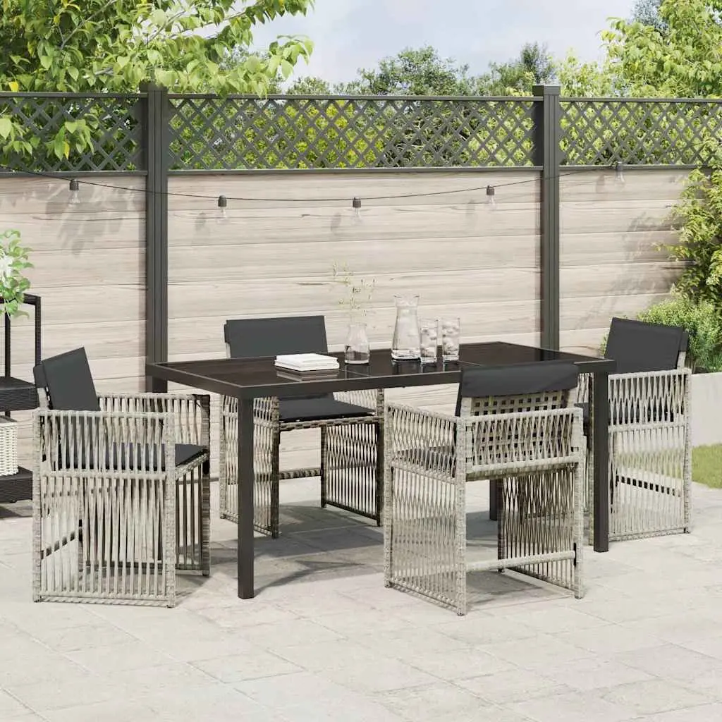 Garden Dining Set 5 Piece Outdoor Furniture Light Grey Steel Armchair Table