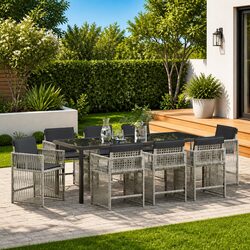 Garden Dining Set 9 Pieces Outdoor Furniture Light Grey Steel Frame Chair Table