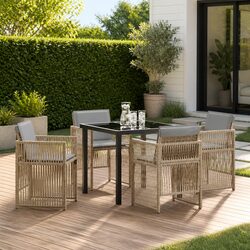 Garden Dining Set 5 Pcs Outdoor Furniture Table Chairs Beige Steel Frame