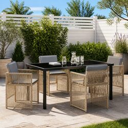 Garden Dining Set 5 Piece Outdoor Furniture Beige Steel Frame with Cushions