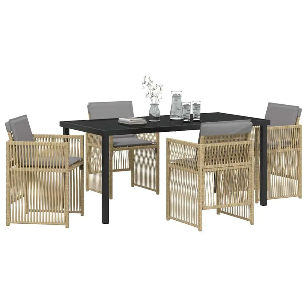 Garden Dining Set 5 Piece Outdoor Furniture Beige Steel Frame with Cushions