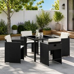 Outdoor Dining Set 5 Pieces Black Poly Rattan Garden Furniture Patio Table