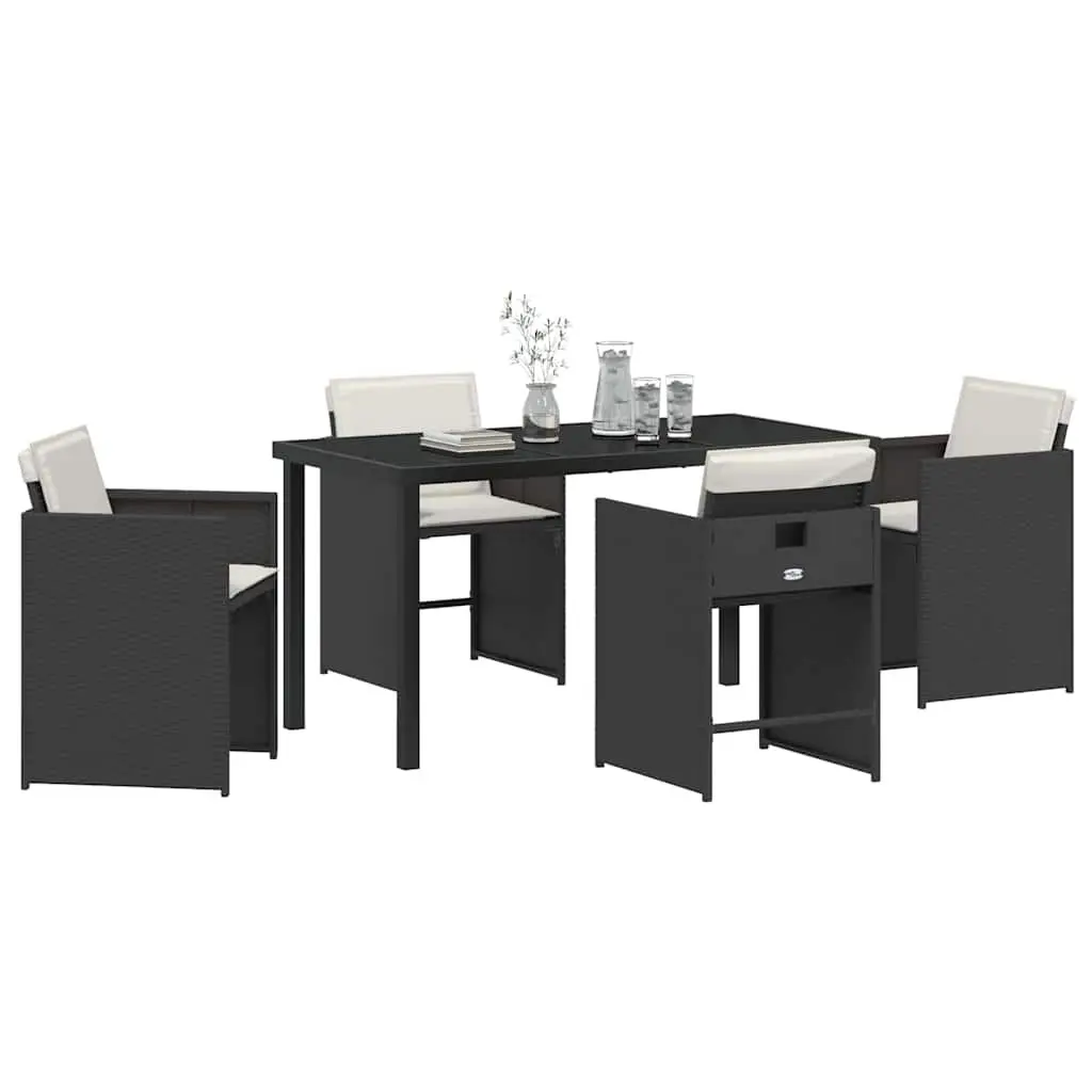 Garden Dining Set 5 Pieces Black Poly Rattan Outdoor Furniture Table Chairs