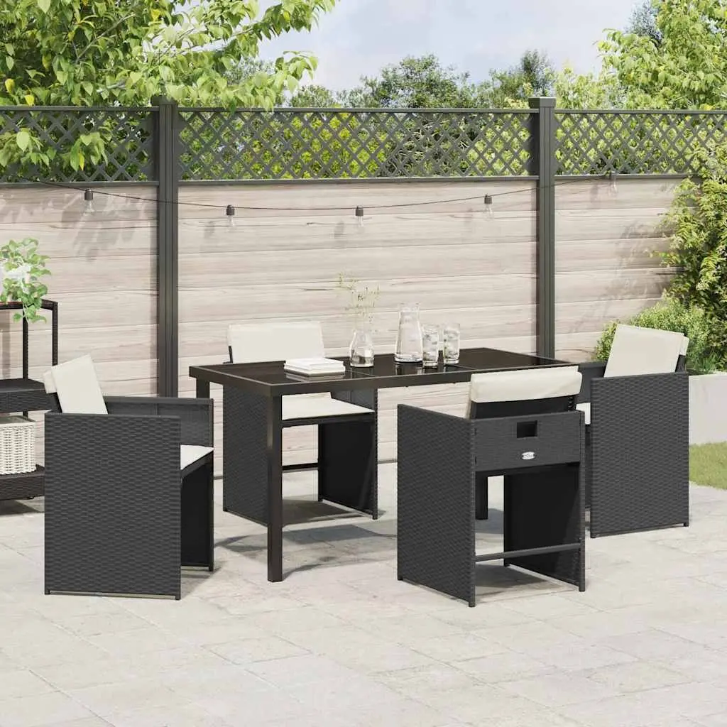 Garden Dining Set 5 Pieces Black Poly Rattan Outdoor Furniture Table Chairs