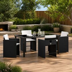 Garden Dining Set 5 Piece Outdoor Furniture Black Poly Rattan Table Chairs