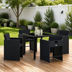 Garden Dining Set 5 Piece Outdoor Furniture Black Poly Rattan Table Chairs