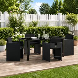 5 Piece Outdoor Dining Set Garden Furniture Black Poly Rattan Table Chair Set