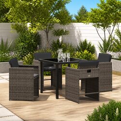 Garden Dining Set 5 Piece Outdoor Furniture Grey Poly Rattan Tempered Glass